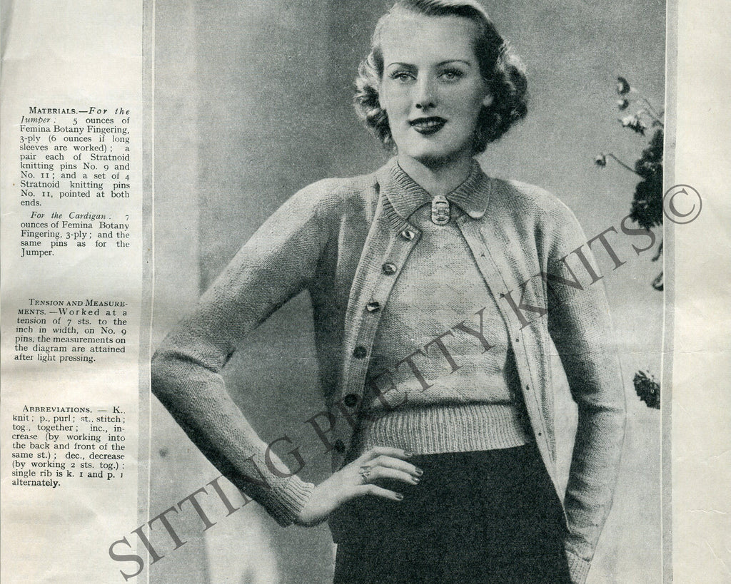 1930s Harlequin Twin Set Digital Knitting Pattern, Bust 34" - 36" - Sitting Pretty Knits