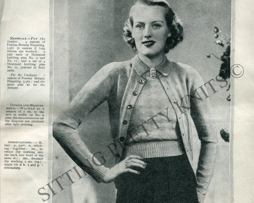 1930s Harlequin Twin Set Digital Knitting Pattern, Bust 34" - 36" - Sitting Pretty Knits