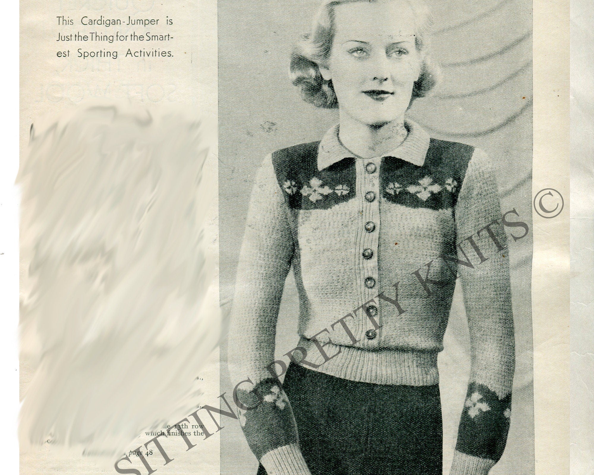1930s Vintage Fair Isle Cardigan Sweater Knitting Pattern, 35" Bust (Digital Download) - Sitting Pretty Knits