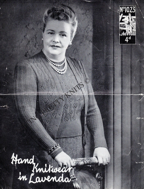 1940s Lacy Twin Set Knitting Pattern, Plus Size 40 - 42" Bust (PDF Pattern) - Sitting Pretty Knits