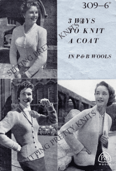 1950s Coat Knitting Pattern, Bib Front, Tuxedo, Tailored Styles (Digital Download) 34 - 38" Bust - Sitting Pretty Knits