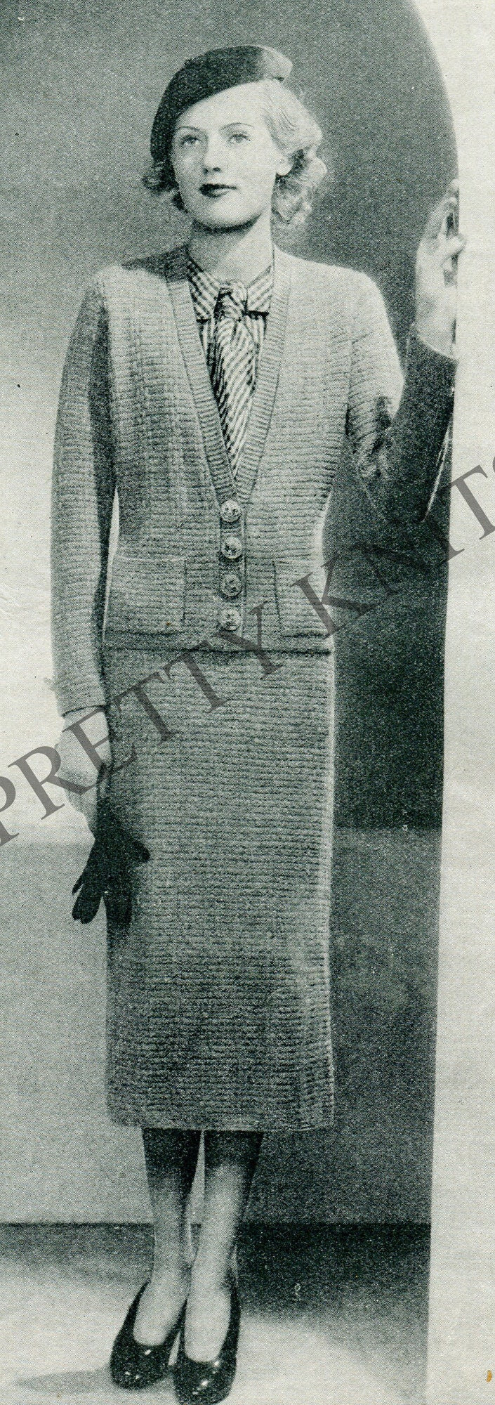 1930s Knit Suit Pattern, Vintage Women's Bulky Yarn (PDF Pattern) B39" - Sitting Pretty Knits