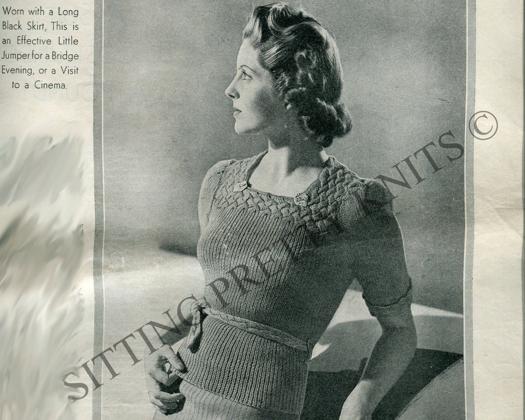 1930s Basket Weave Knit Evening Top Pattern, Bust 36" (Digital Download) - Sitting Pretty Knits