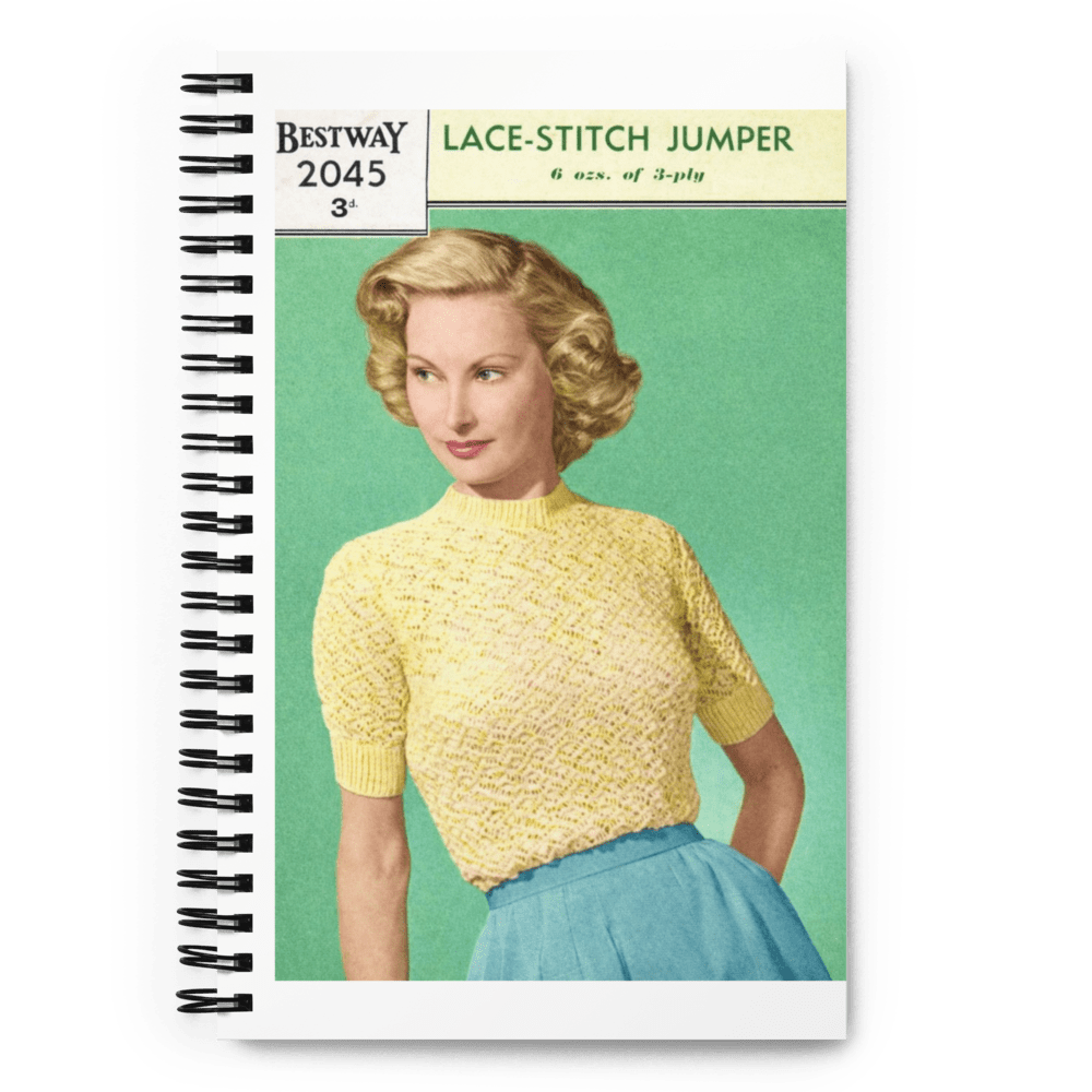 Vintage Knitting Pattern A5 Spiral Notebook Dotted Pages - Sitting Pretty Knits