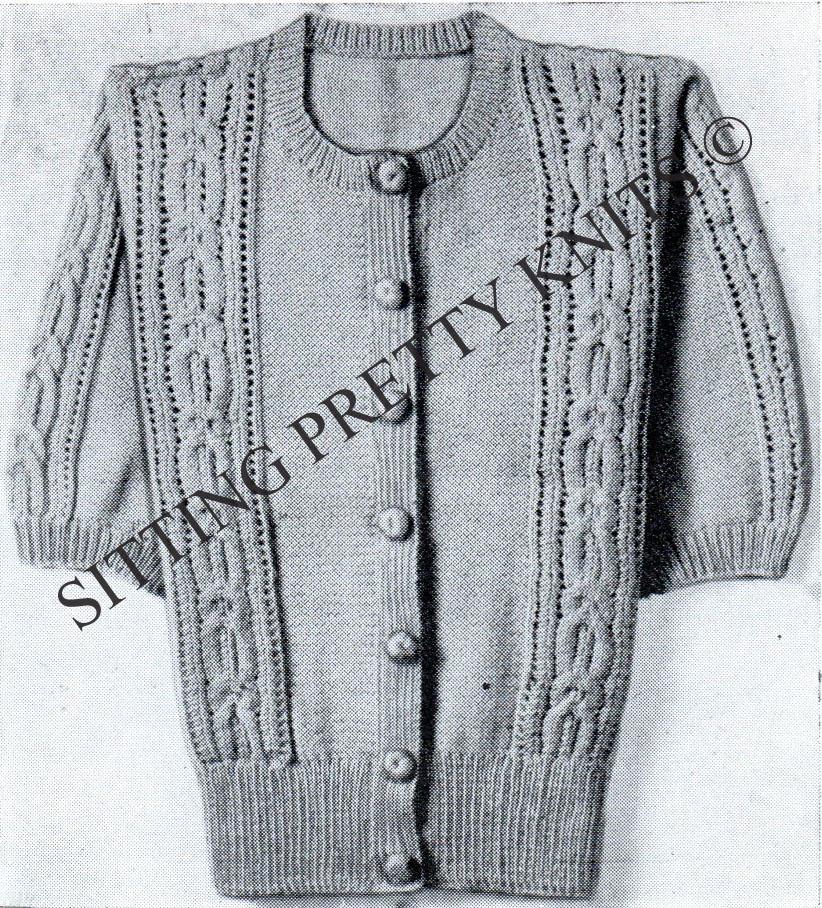 Bestway Leaflet 1407, 1940s Jumper Cardigan with lacy cable - stitch panels, digital knitting pattern - Sitting Pretty Knits
