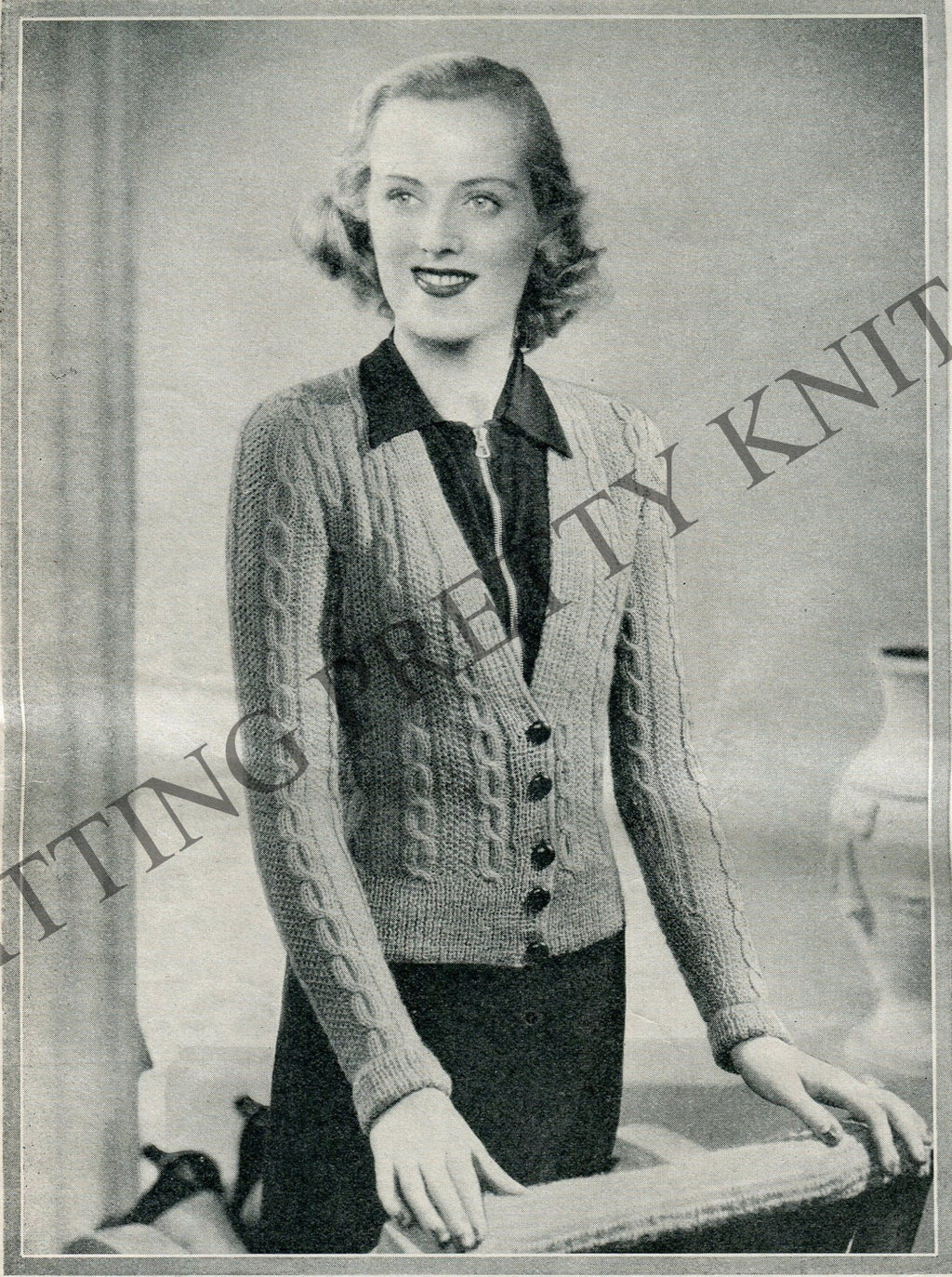 1930s Mock Cable Knit Twin Set Pattern, 35" Bust (PDF Pattern) - Sitting Pretty Knits