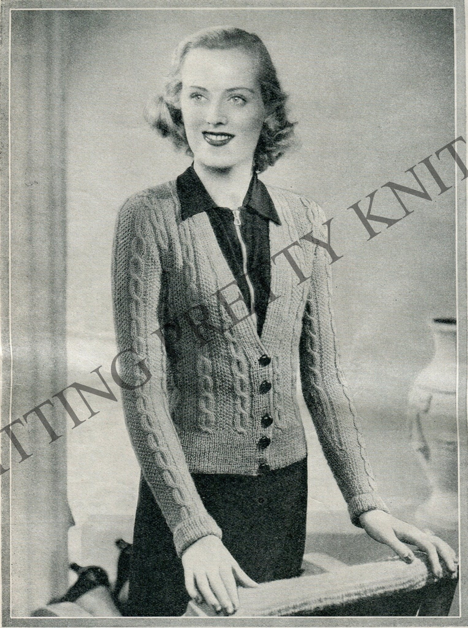 1930s Mock Cable Knit Twin Set Pattern, 35" Bust (PDF Pattern) - Sitting Pretty Knits