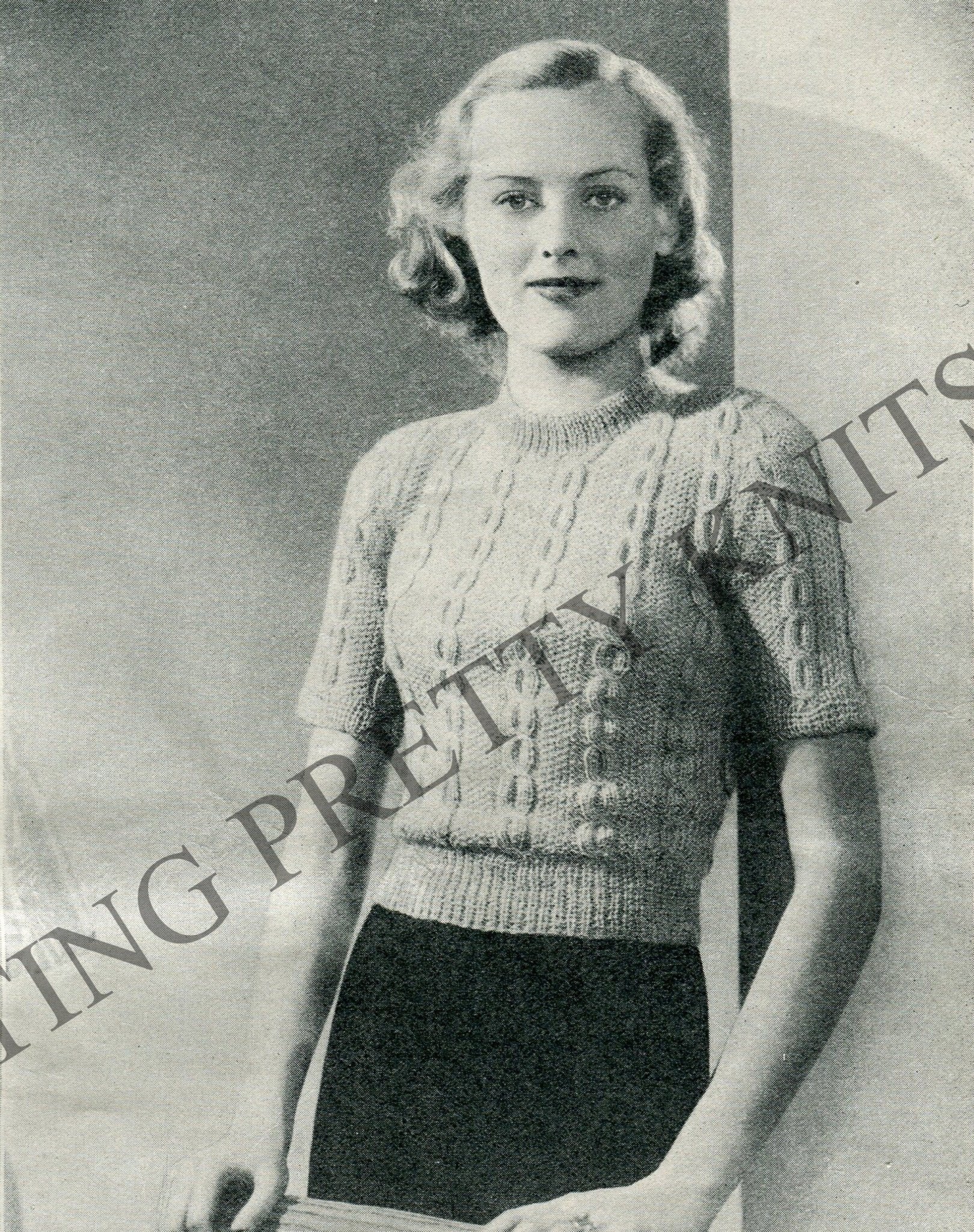 1930s Mock Cable Knit Twin Set Pattern, 35" Bust (PDF Pattern) - Sitting Pretty Knits