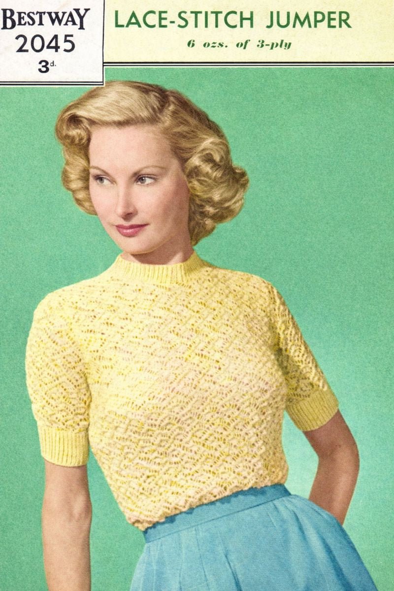 1940s Vintage Lace - Stitch Jumper Knitting Pattern - (pdf) - Sitting Pretty Knits