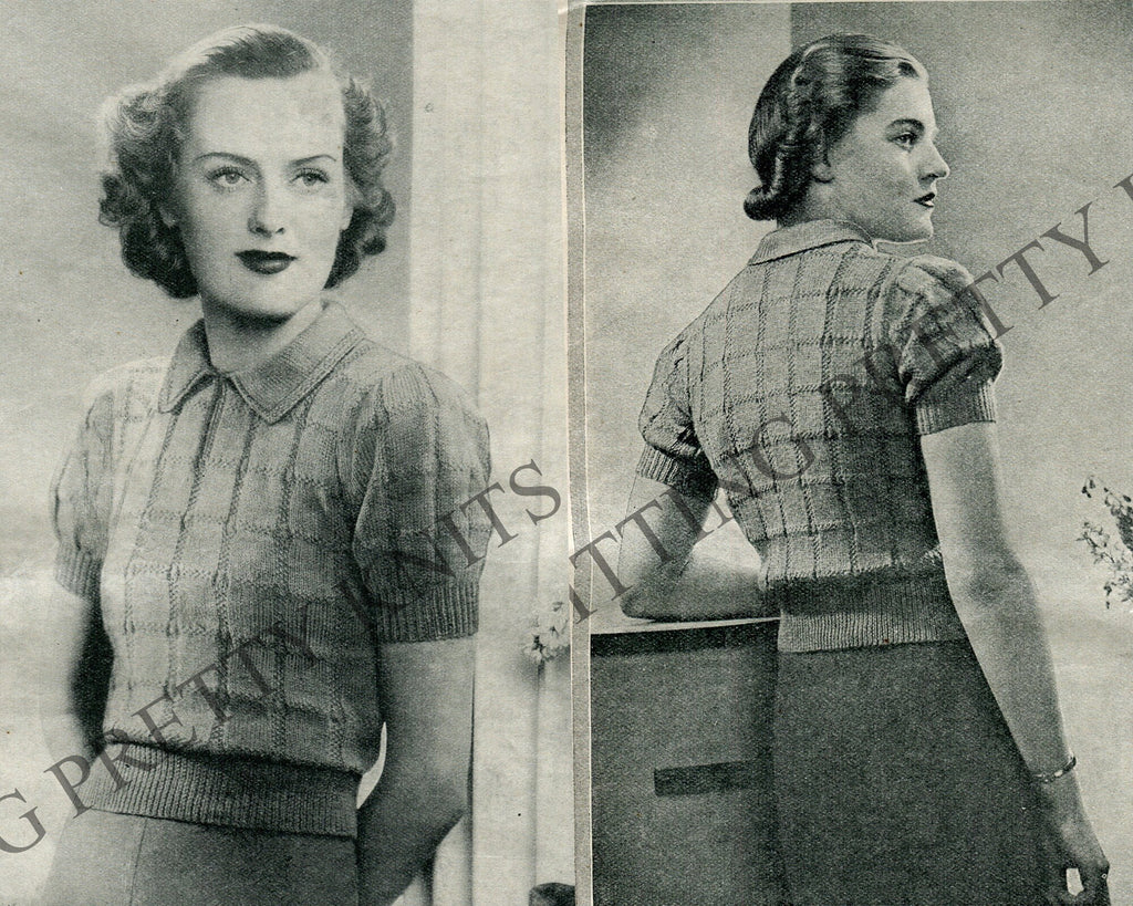 1930s Check Sweater Knitting Pattern, 32" Bust (PDF Pattern) - Sitting Pretty Knits