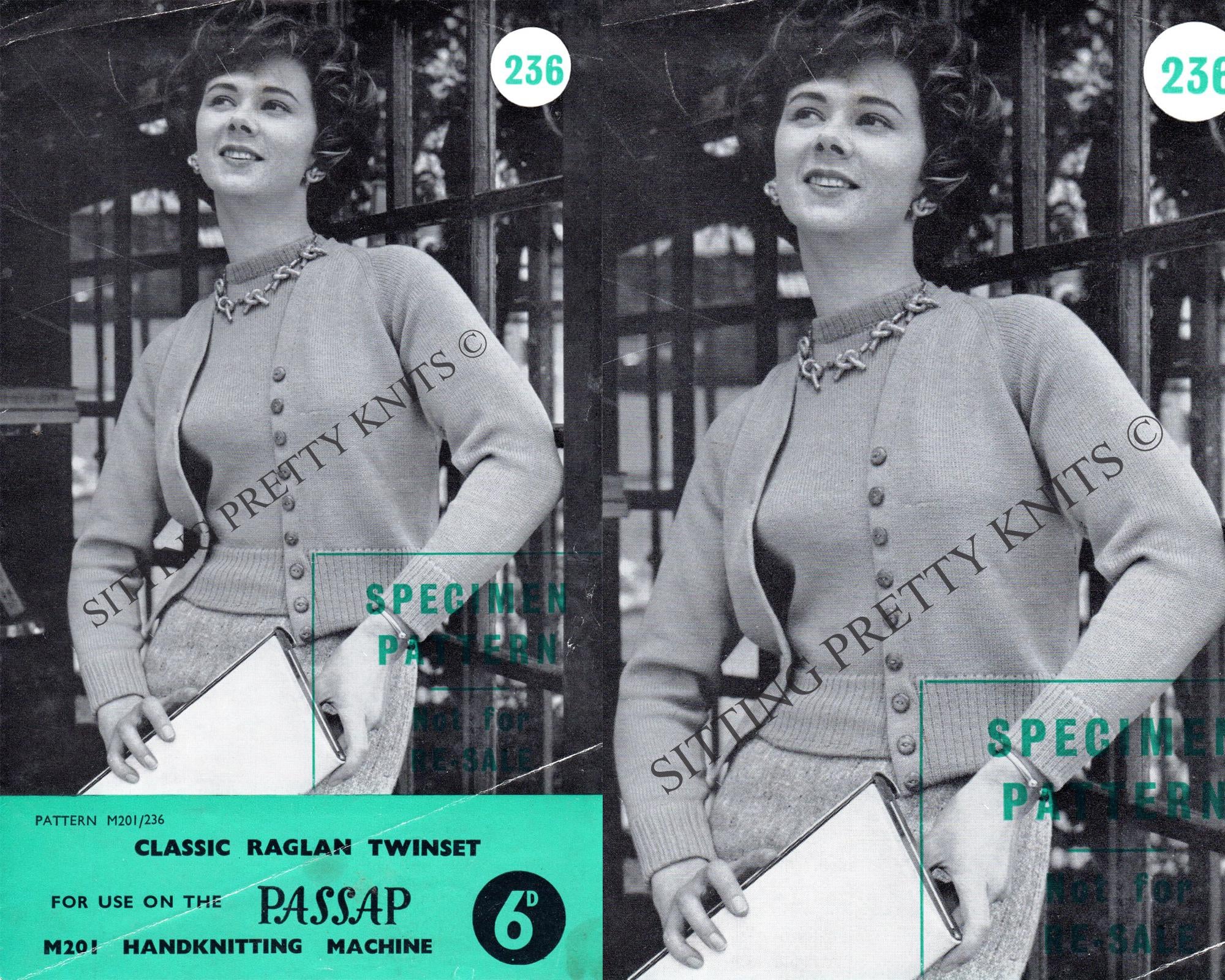 Vintage Passap Knitting Machine Pattern, Classic Raglan Twinset (E - Book) 34" - 38" Bust - Sitting Pretty Knits