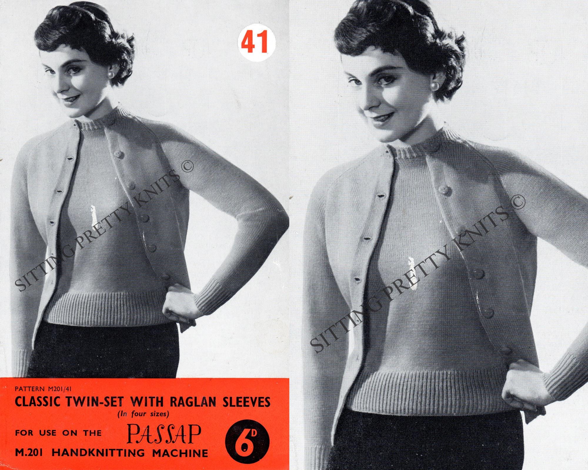 Passap Knitting Machine Pattern, Vintage Raglan Twinset (E - Book) Sizes 34 - 40" Bust - Sitting Pretty Knits