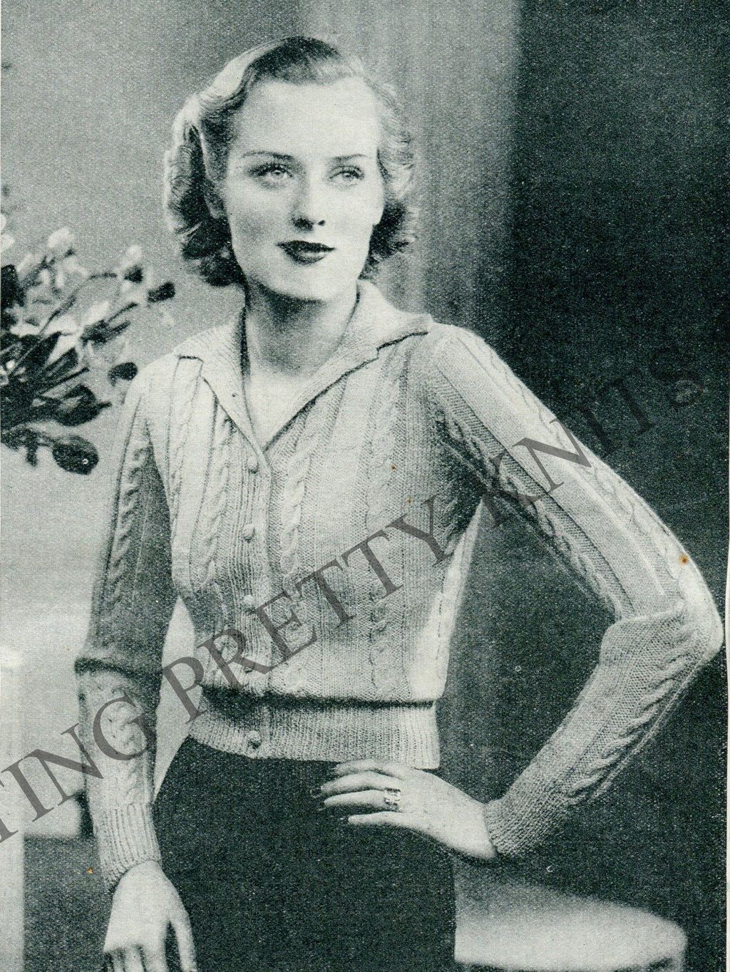 1930s Cable Knit Cardigan Pattern, Bust 35 - 38" (PDF Pattern) - Sitting Pretty Knits