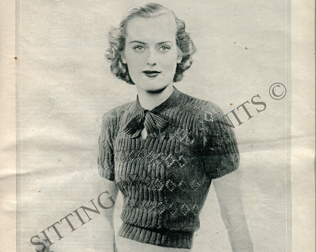 1930s Darling Diamonds Sweater Knitting Pattern (Bust 34 - 36") (Digital Download) - Sitting Pretty Knits