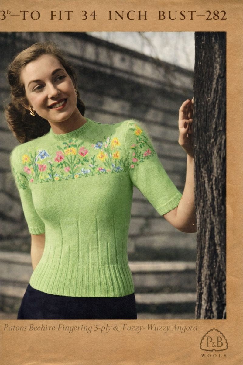 Vintage Spring Floral Sweater Knitting Pattern PDF | 1940s Easter Knit - Sitting Pretty Knits