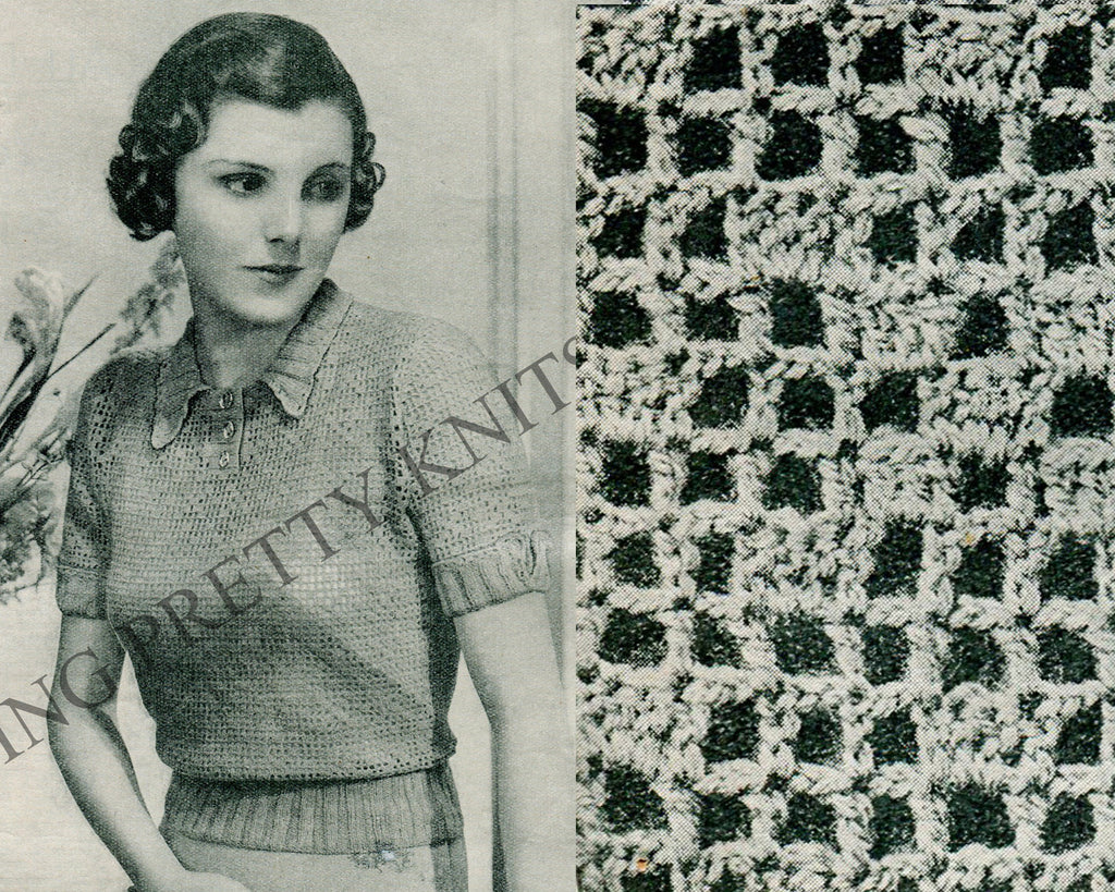Vintage 1930s Filet Crochet Lace Sweater Pattern, 37" Bust (PDF Pattern) - Sitting Pretty Knits