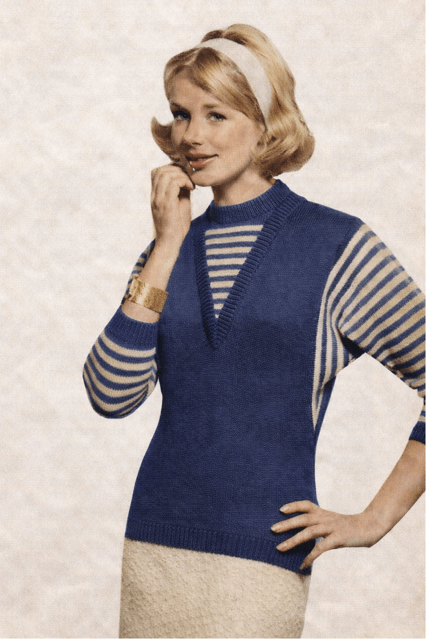 Vintage 1950s Knitting Pattern – “Go Gay With Stripes” Striped Sweater Pullover | Retro Women’s Jumper PDF | Fingering Yarn Knit Pattern - Sitting Pretty Knits