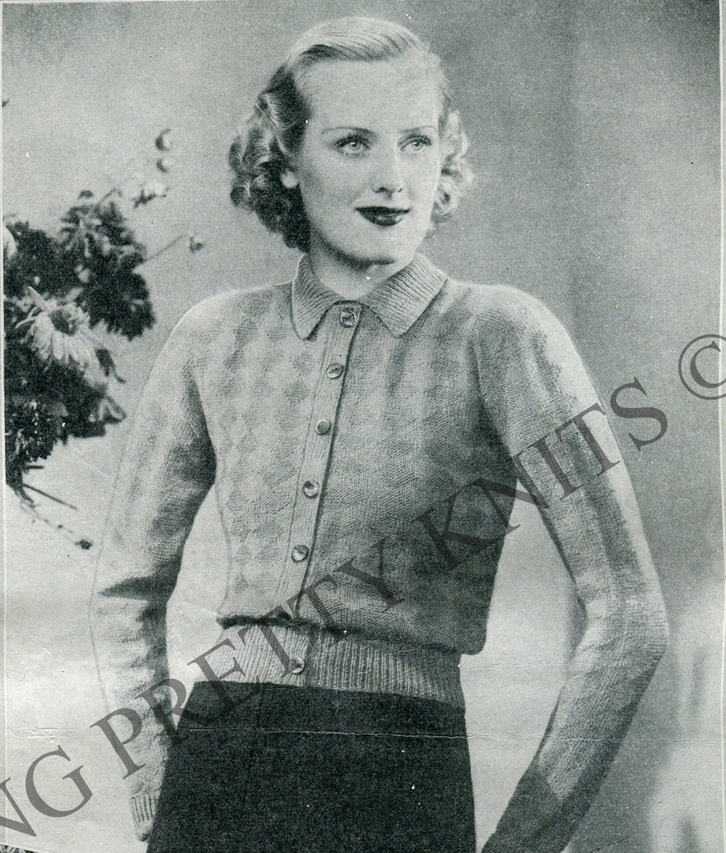 1930s Harlequin Twin Set Digital Knitting Pattern, Bust 34" - 36" - Sitting Pretty Knits