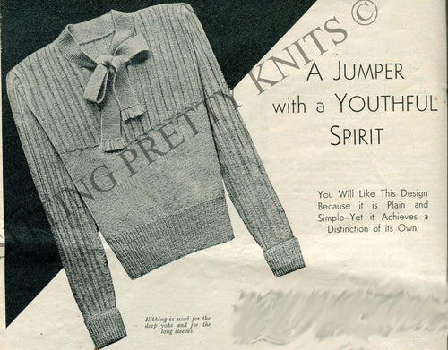 1930s Knitted Necktie Sweater Pattern, Bust 35" (PDF Pattern) - Sitting Pretty Knits