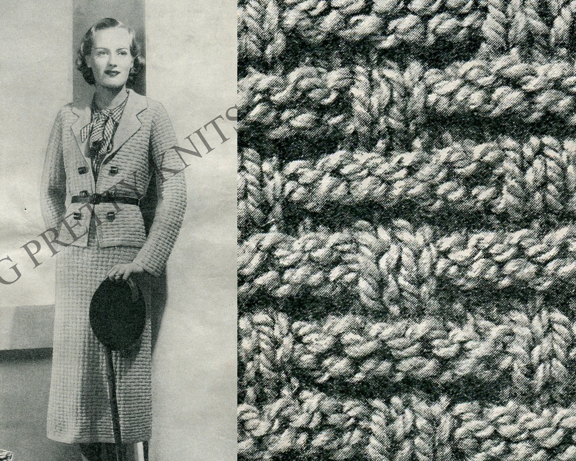 Vintage Knitted Skirt Suit Knitting Pattern (PDF Pattern) B 38" W 28" H 40" - Sitting Pretty Knits