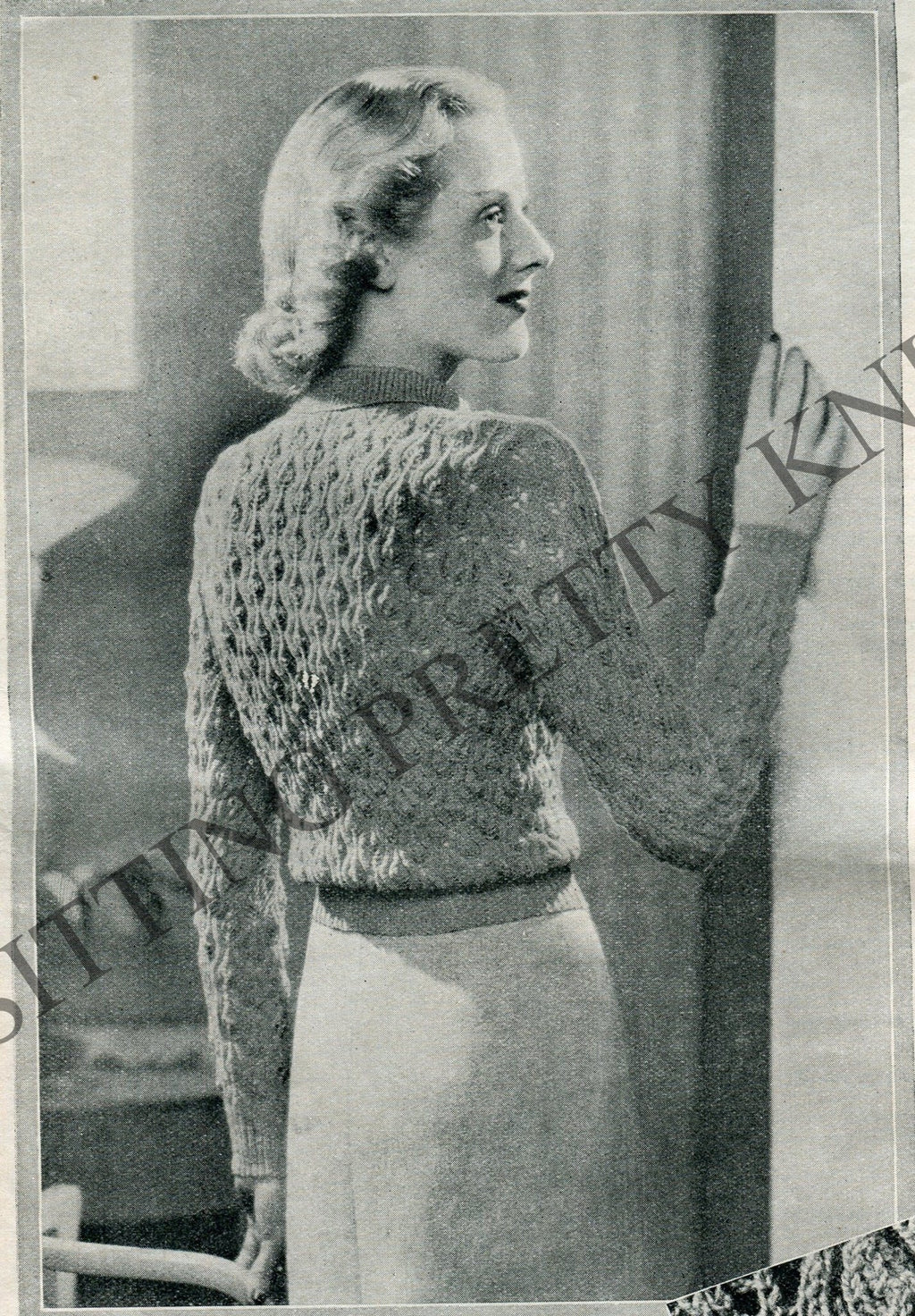 1930s Leaf Lace Sweater Knitting Pattern, 32" Bust (PDF Pattern) - Sitting Pretty Knits
