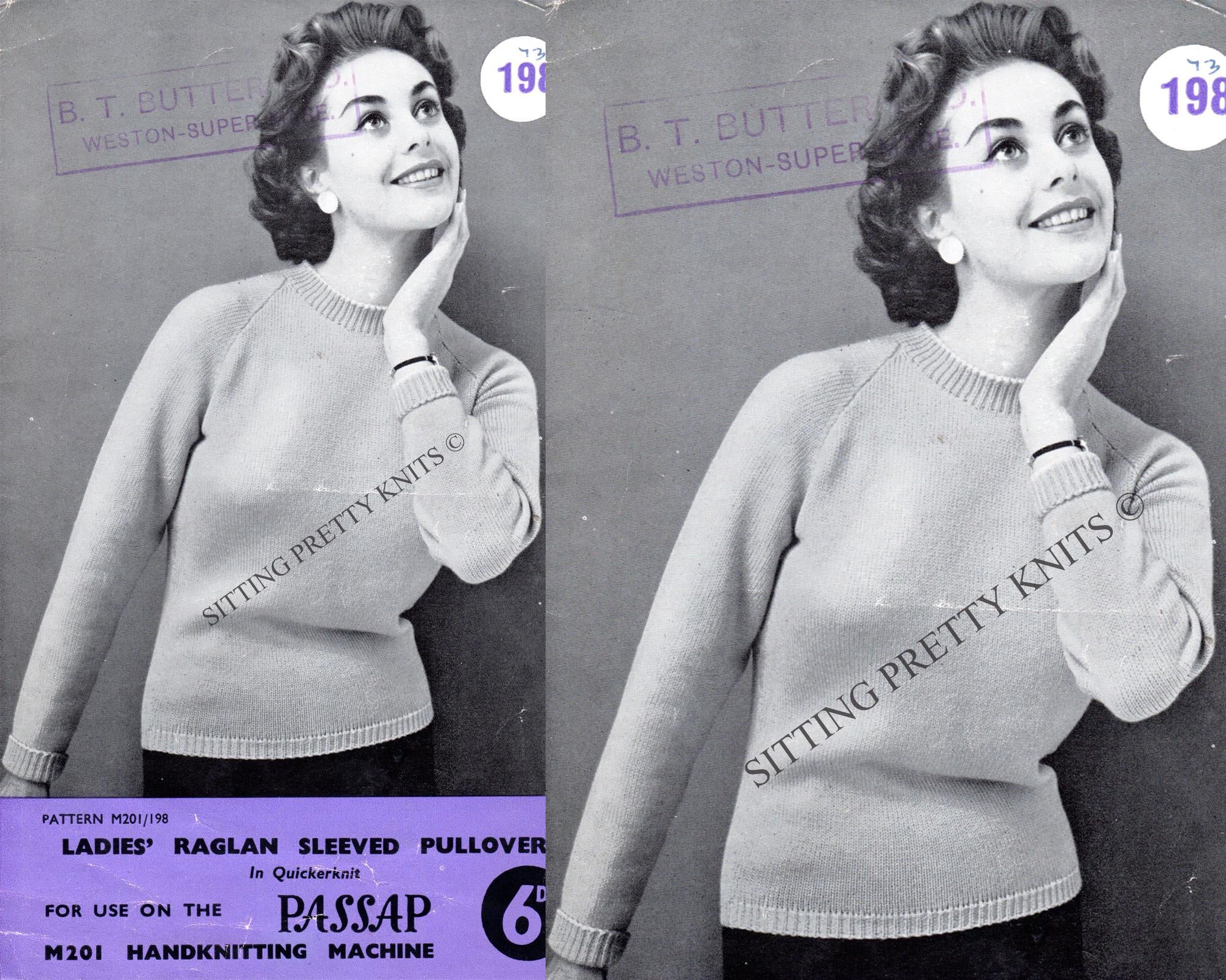 60s Vintage Passap Knitting Machine Pattern, Raglan Sweater (Digital Download) 36" - 38" Bust - Sitting Pretty Knits
