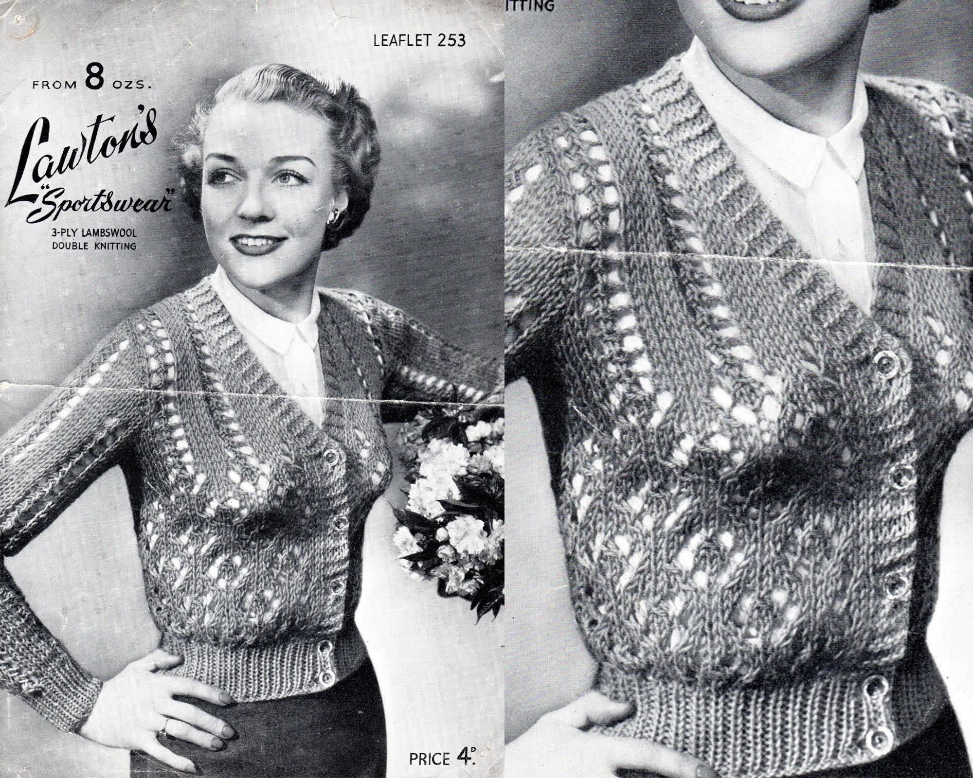 Vintage 40s Lace Knit Cardigan Pattern, Bust 32 - 33 (PDF Pattern) - Sitting Pretty Knits