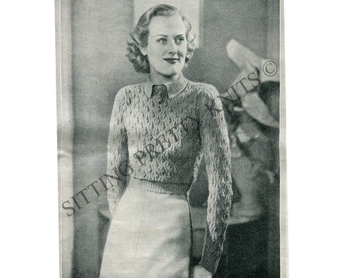 1930s Leaf Lace Sweater Knitting Pattern, 32" Bust (PDF Pattern) - Sitting Pretty Knits