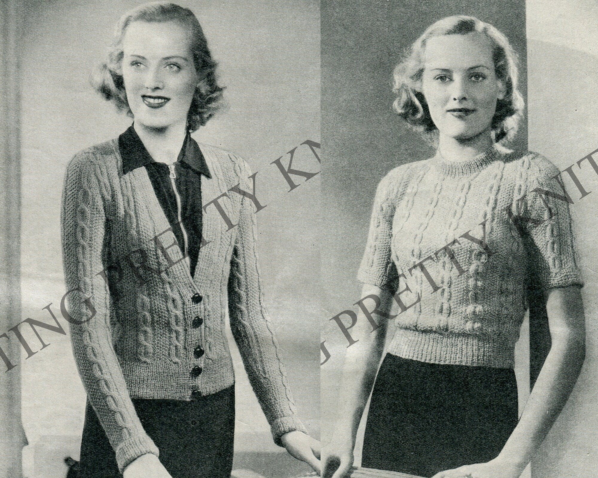 1930s Mock Cable Knit Twin Set Pattern, 35" Bust (PDF Pattern) - Sitting Pretty Knits