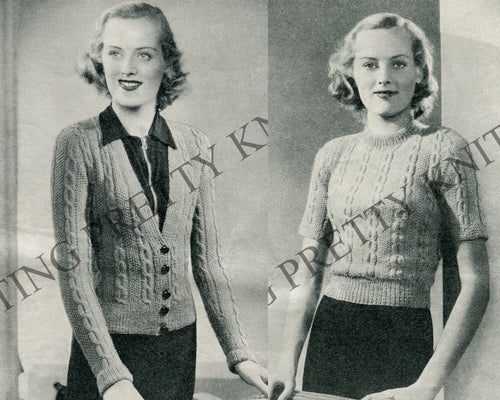 1930s Mock Cable Knit Twin Set Pattern, 35" Bust (PDF Pattern) - Sitting Pretty Knits