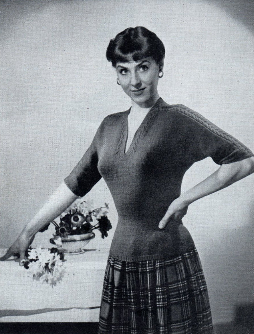 Neat Cables Trim Sweater – 1950s Knitting Pattern from 'Tween Seasons - Sitting Pretty Knits