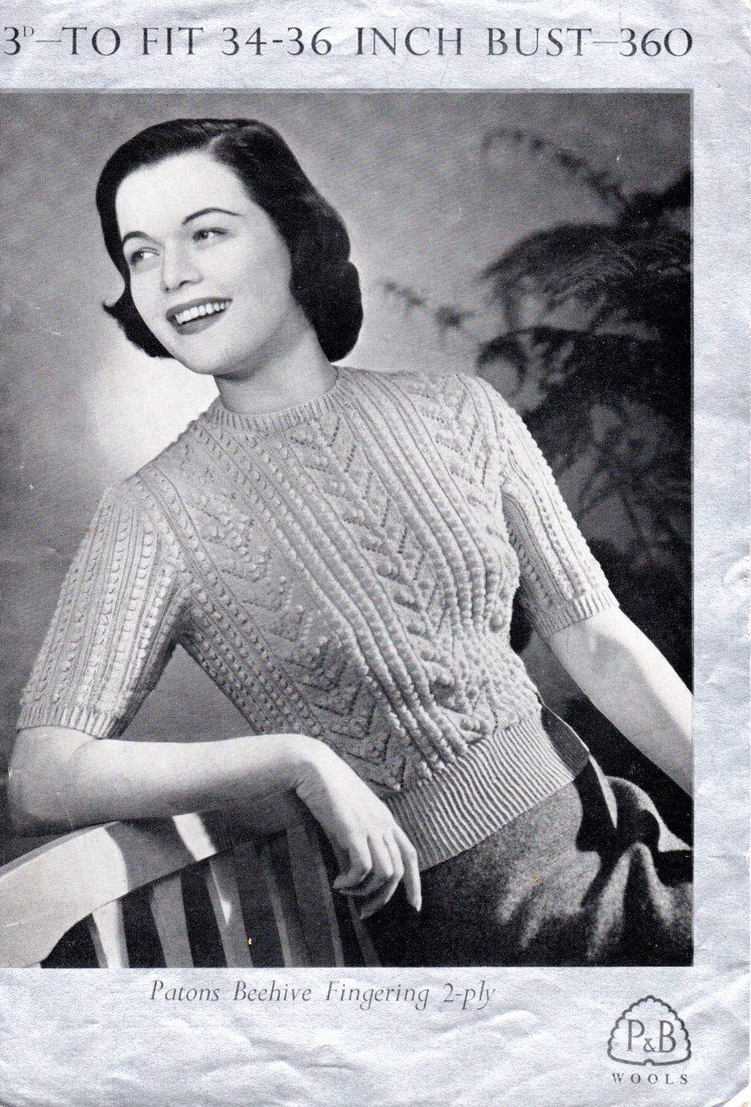 1940s Ladies Sweater Knitting Pattern, Spring Sprigs Design (PDF Pattern) - Sitting Pretty Knits