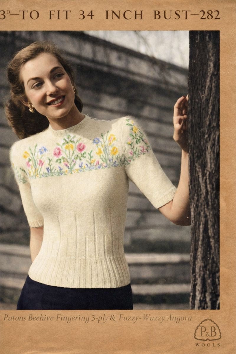 Vintage Spring Floral Sweater Knitting Pattern PDF | 1940s Easter Knit - Sitting Pretty Knits