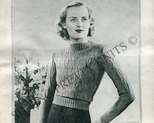 1930s Vintage Sweater Digital Knitting Pattern, Pretty in Pine Trees Pattern, Bust 32" - 34" - Sitting Pretty Knits