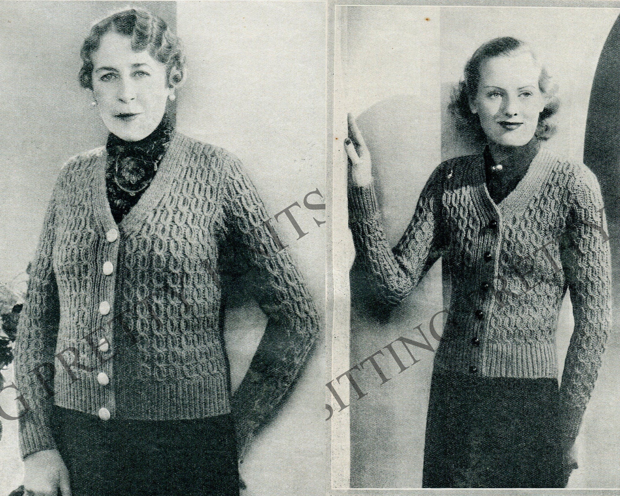 Bust 35" AND 44", Cabled Quick Knit, 1930s vintage cardigan 30s knitting pattern pdf - Sitting Pretty Knits