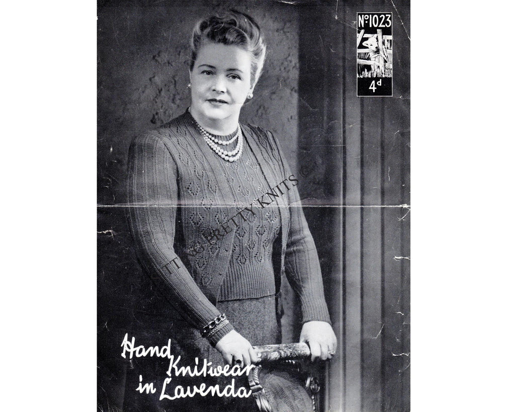 1940s Lacy Twin Set Knitting Pattern, Plus Size 40 - 42" Bust (PDF Pattern) - Sitting Pretty Knits