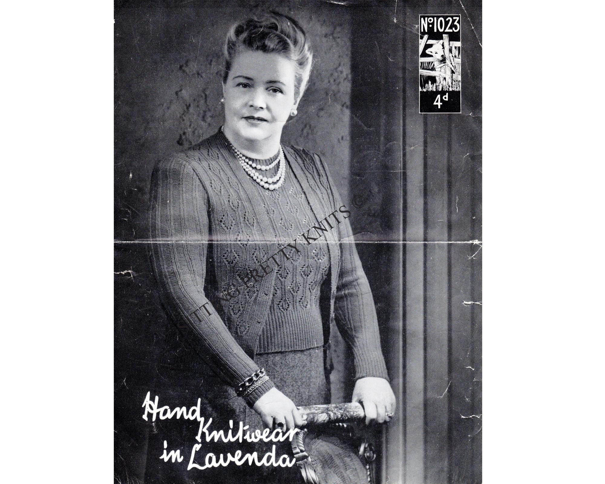 1940s Lacy Twin Set Knitting Pattern, Plus Size 40 - 42" Bust (PDF Pattern) - Sitting Pretty Knits