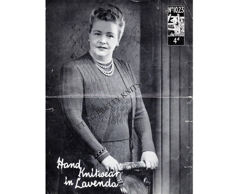 1940s Lacy Twin Set Knitting Pattern, Plus Size 40 - 42" Bust (PDF Pattern) - Sitting Pretty Knits
