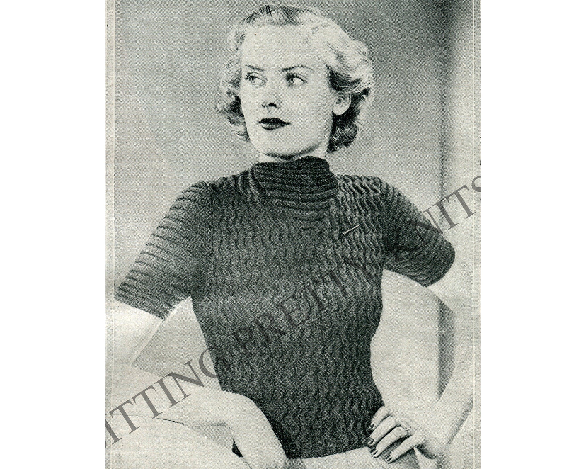 1930s Riveting Ripples Sweater Knitting Pattern (Bust 35 - 40") (PDF Pattern) - Sitting Pretty Knits