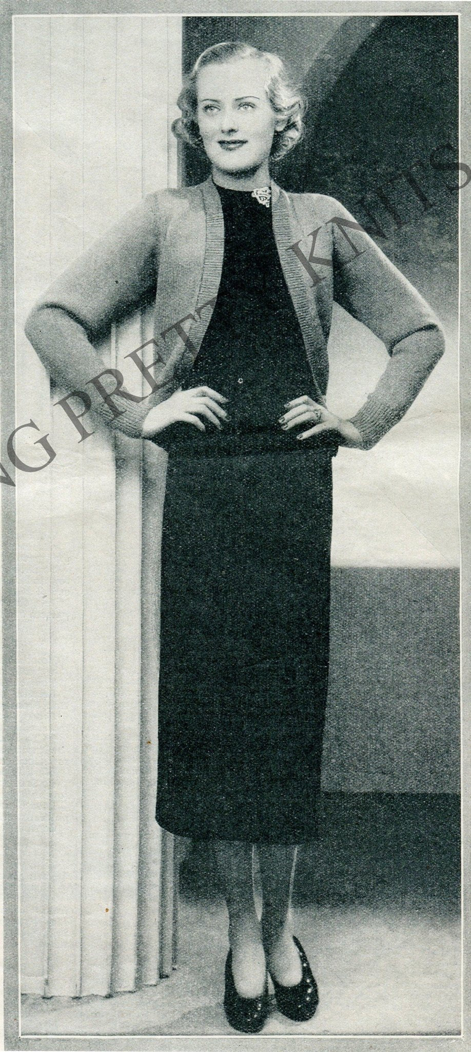Simple Staple 30s Knit Cardigan, Bust 40", Vintage Slim 1930s Sweater PDF Knitting Pattern - Sitting Pretty Knits