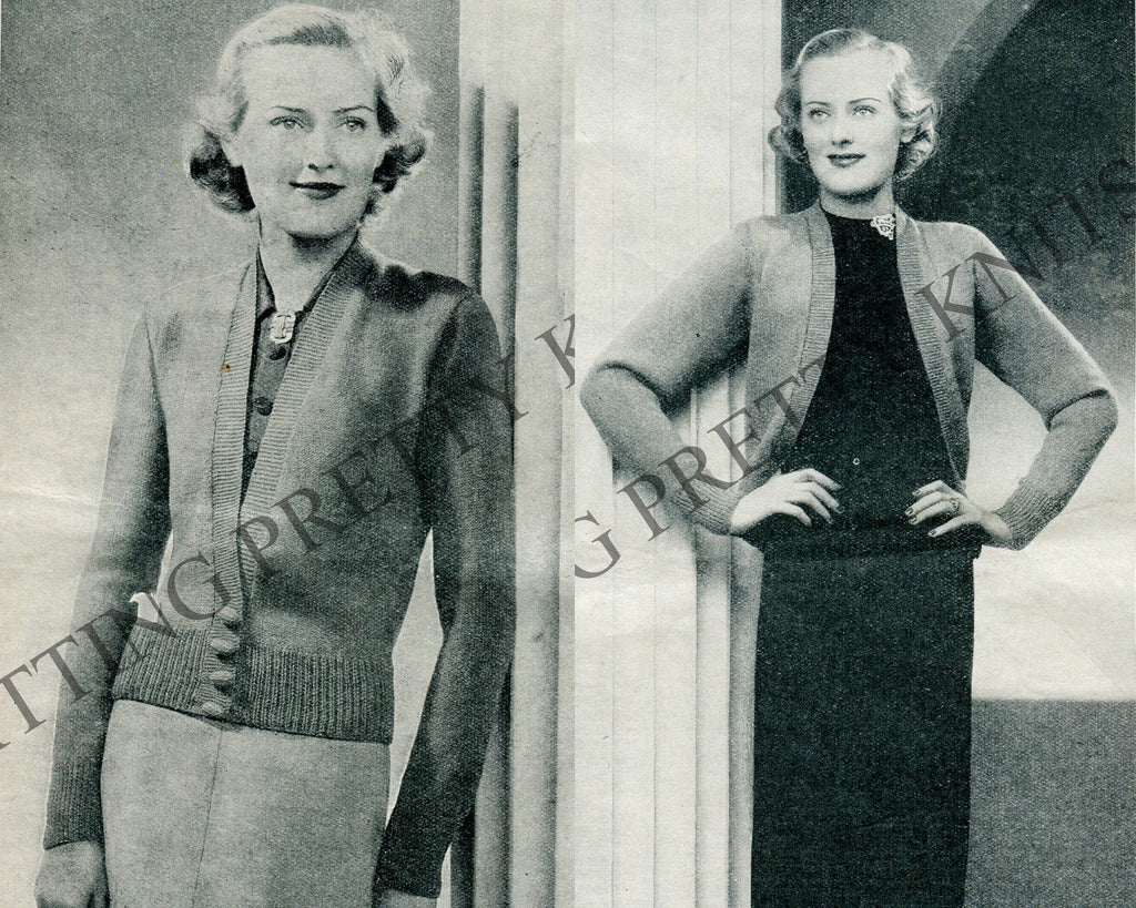 Simple Staple 30s Knit Cardigan, Bust 40", Vintage Slim 1930s Sweater PDF Knitting Pattern - Sitting Pretty Knits