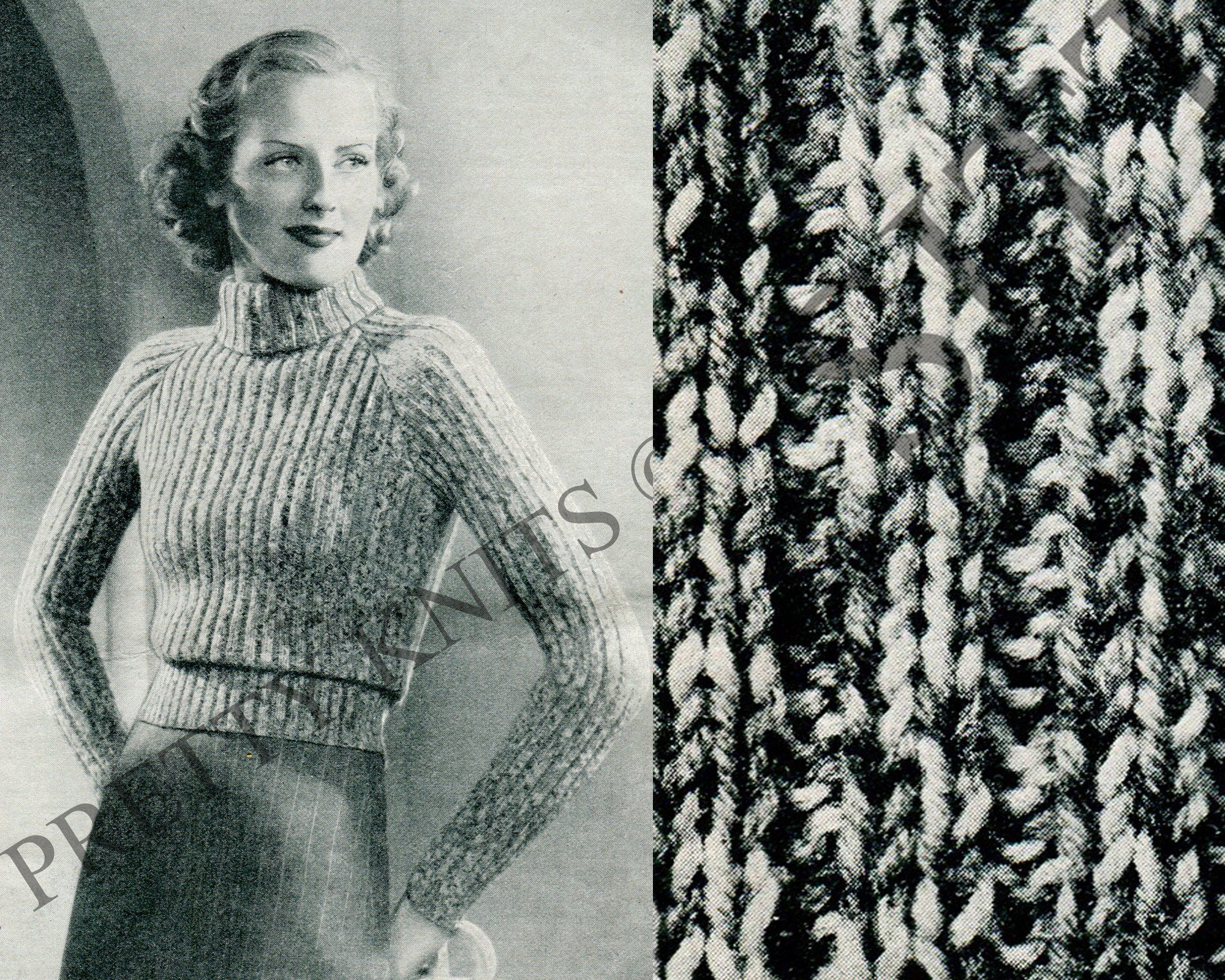 Vintage 1930s Ribbed Polo Neck Sweater Knitting Pattern (PDF Pattern) - Sitting Pretty Knits