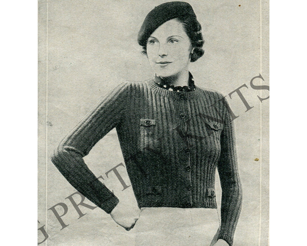 Bust 34" - 36", Sporting Woolly Pattern 1930s sweater jacket vintage 30s knitting pattern pdf - Sitting Pretty Knits