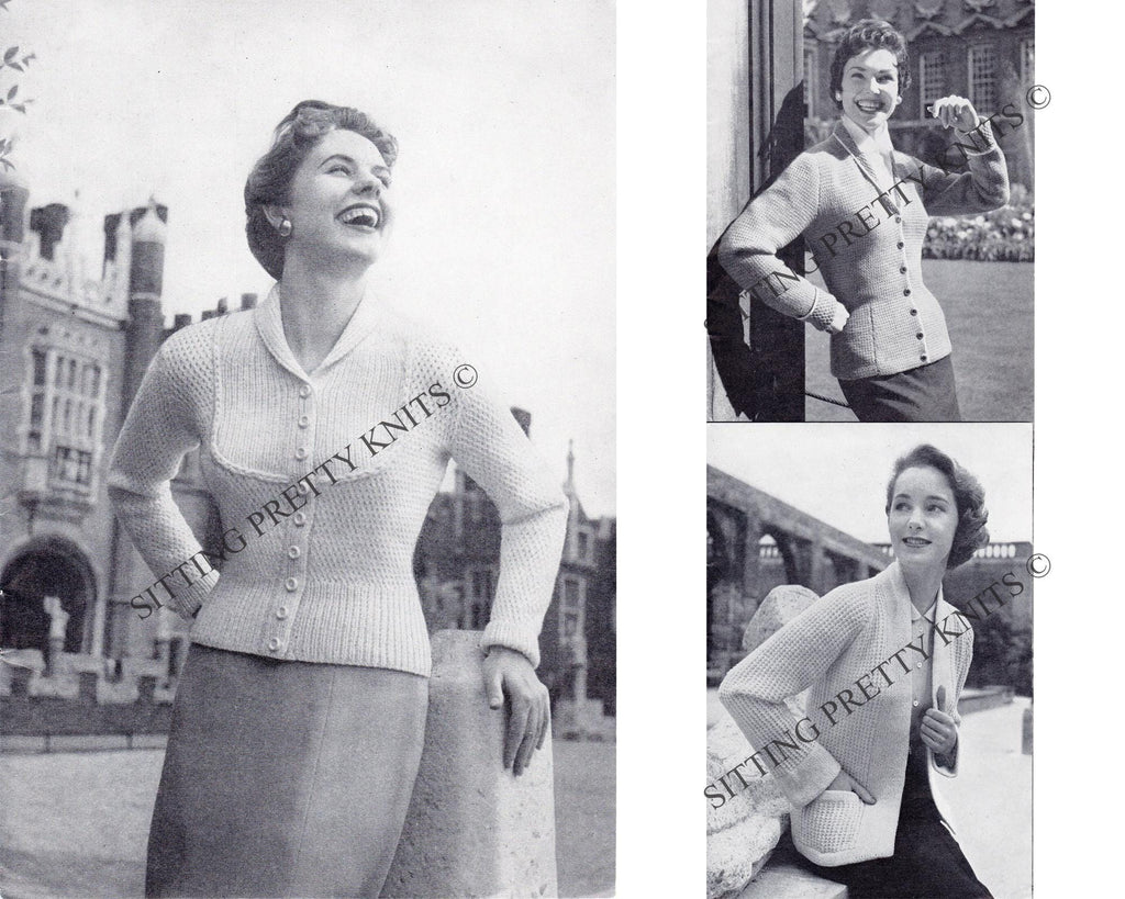 1950s Coat Knitting Pattern, Bib Front, Tuxedo, Tailored Styles (Digital Download) 34 - 38" Bust - Sitting Pretty Knits
