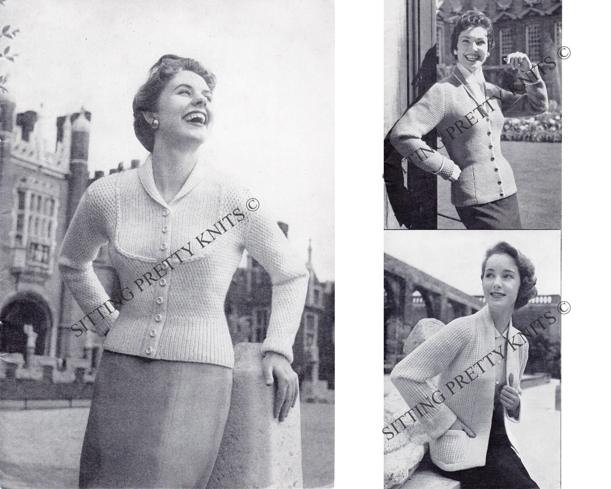 1950s Coat Knitting Pattern, Bib Front, Tuxedo, Tailored Styles (Digital Download) 34 - 38" Bust - Sitting Pretty Knits
