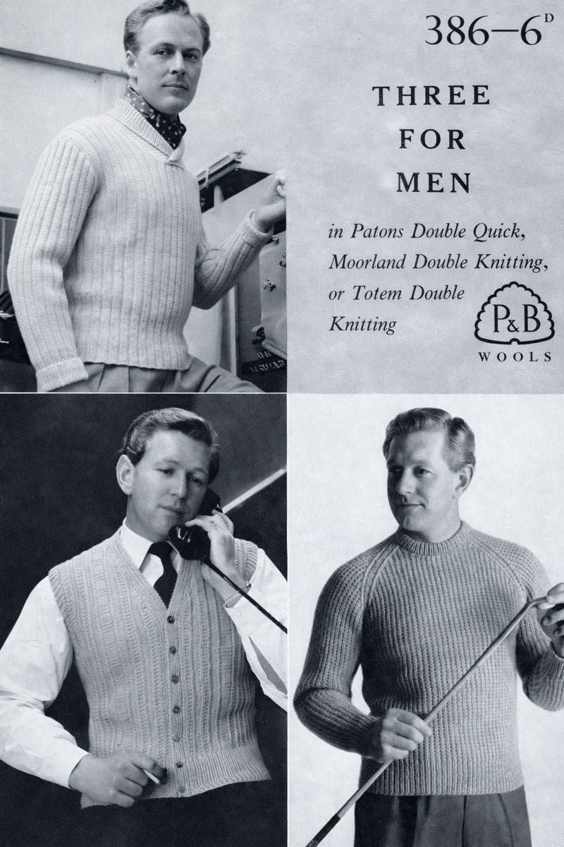 Vintage Men’s Knitting Pattern Booklet | DK Sweaters & Waistcoat - Sitting Pretty Knits
