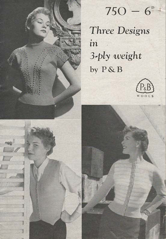 Vintage 1950s Spring Knitting Pattern Trio PDF – Three Lightweight Sweater Designs in 3 - Ply Yarn | P&B Wools No. 750 - Sitting Pretty Knits