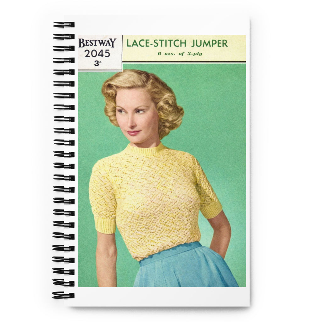 Vintage Knitting Pattern A5 Spiral Notebook Dotted Pages - Sitting Pretty Knits