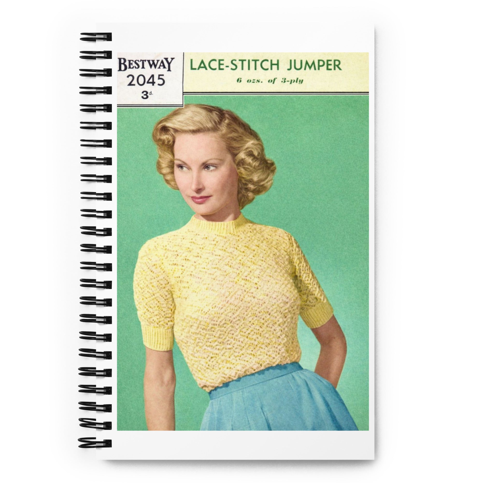 Vintage Knitting Pattern A5 Spiral Notebook Dotted Pages - Sitting Pretty Knits