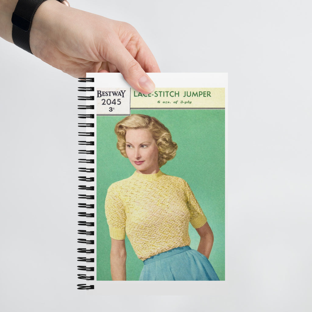 Vintage Knitting Pattern A5 Spiral Notebook Dotted Pages - Sitting Pretty Knits